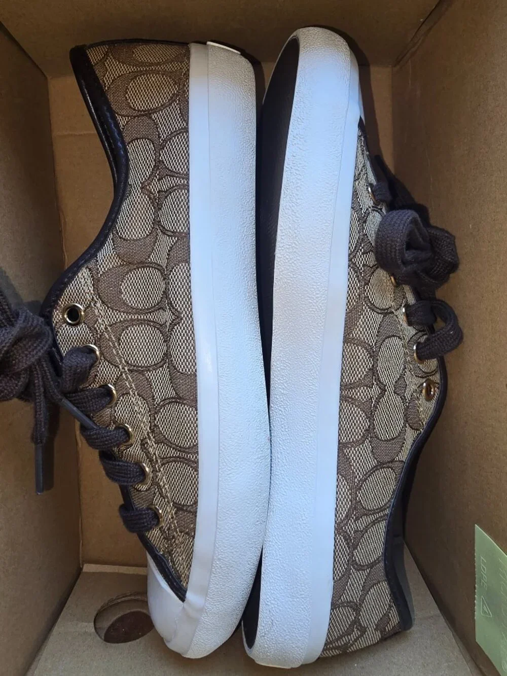 Coach Empire Signature Canvas Sneakers Women's 9B Brown Khaki Low Top A00248